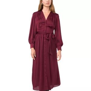 1.State Toile Textured Tie Belt Dress In Currant Red Size 2